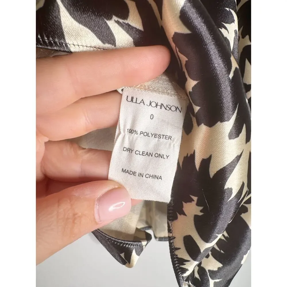 Ulla Johnson Neema Raven Satin Tie Neck Puff Sleeve Blouse Size 0